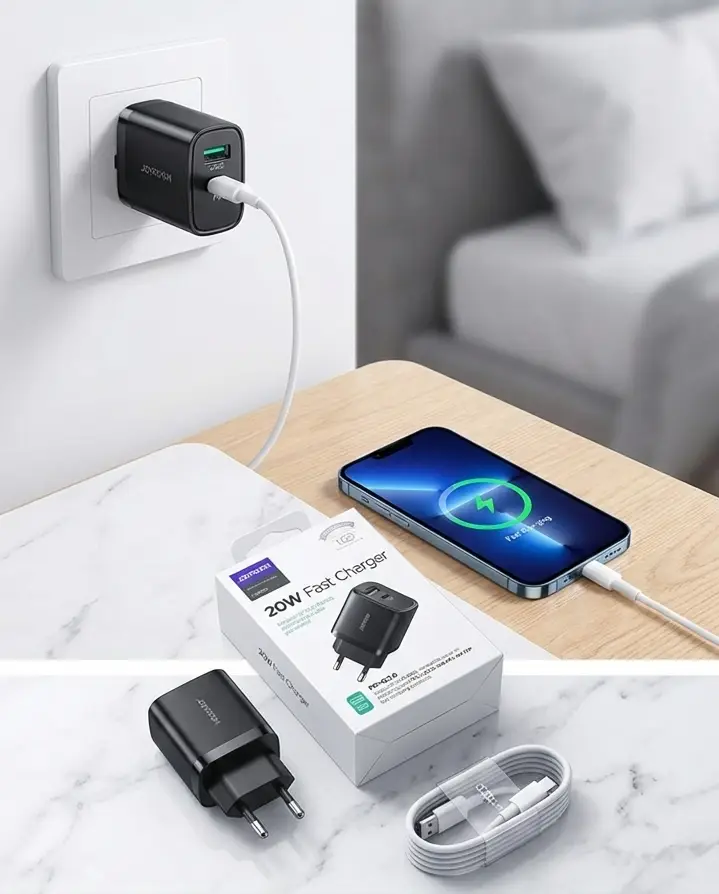 JOYROOM 20W Fast Charger PD + QC3.0 – شاحن حائط سريع بمنفذي USB-A و USB-C