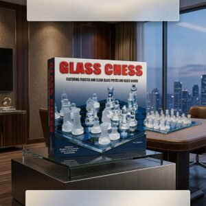 طقم شطرنج زجاجي فاخر مع لوحة زجاجية و32 قطعة شطرنج – Glass Chess Set حجم كبير
