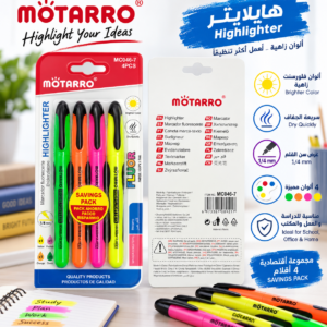هايلايتر MOTARRO 4 ألوان فلورسنت – مجموعة أقلام تمييز MC046-7